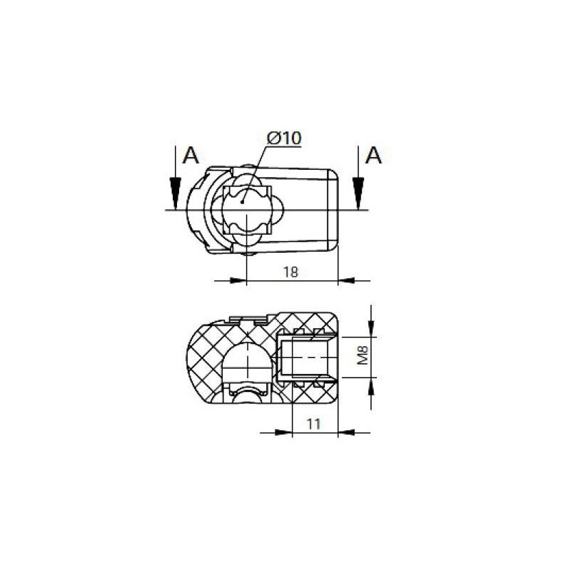 Pouzdro kulového kloubu k plynové vzpěře BM, c 18mm, pro závit M8, plast
