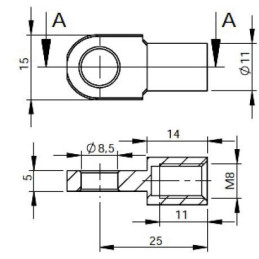 Oko k plynové vzpěře BM, pr. 8,5mm, c 25mm, pro závit M8, plast