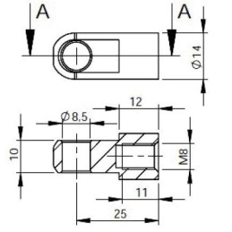 Oko k plynové vzpěře BM, pr. 8,5mm, c 25mm, pro závit M8, ocel