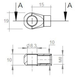 Oko k plynové vzpěře BM, pr. 8,3mm, c 15mm, pro závit M8, ocel