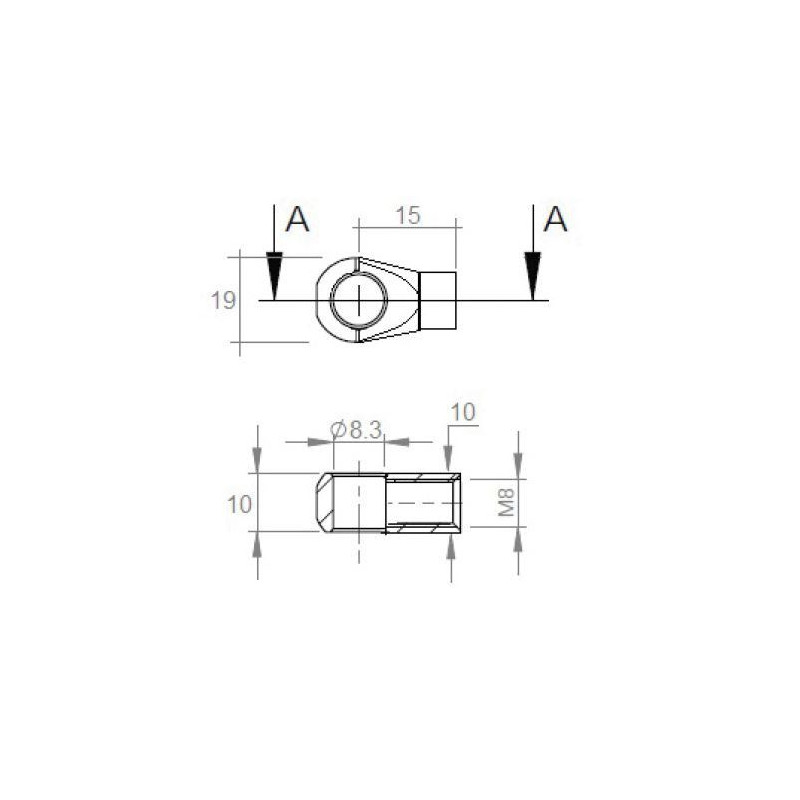 Oko k plynové vzpěře BM, pr. 8,3mm, c 15mm, pro závit M8, ocel
