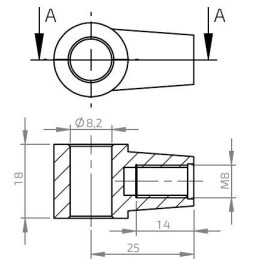 Oko k plynové vzpěře BM, pr. 8,2x18mm, c 25mm, pro závit M8, zamak