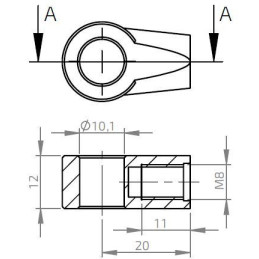 Oko k plynové vzpěře BM, pr. 10,1x12mm, c 20mm, pro závit M8, zamak