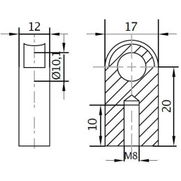 Oko k plynové vzpěře BM, pr. 10,1mm, c 20mm, pro závit M8, ocel
