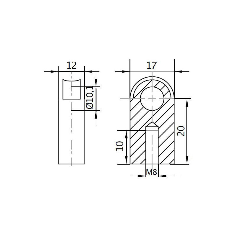 Oko k plynové vzpěře BM, pr. 10,1mm, c 20mm, pro závit M8, ocel