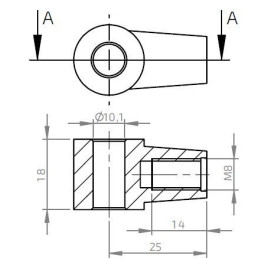 Oko k plynové vzpěře BM, pr. 10,1x18mm, c 25mm, pro závit M8, zamak