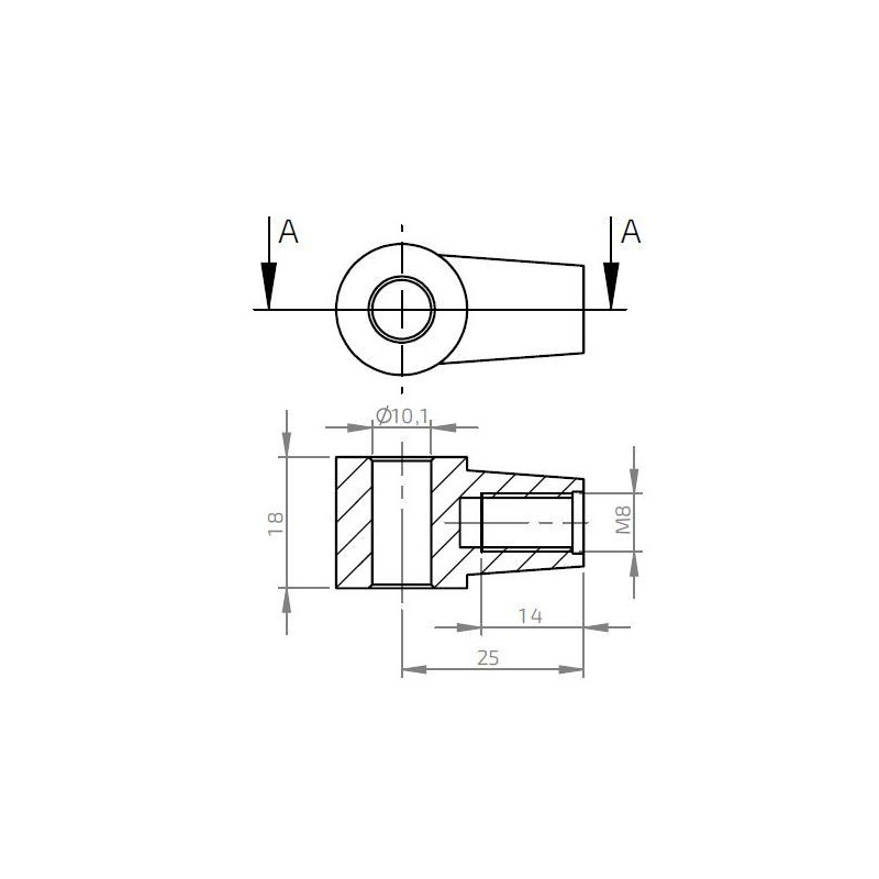 Oko k plynové vzpěře BM, pr. 10,1x18mm, c 25mm, pro závit M8, zamak
