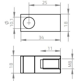 Oko k plynové vzpěře BM, pr. 10,1mm, c 25mm, pro závit M8, ocel