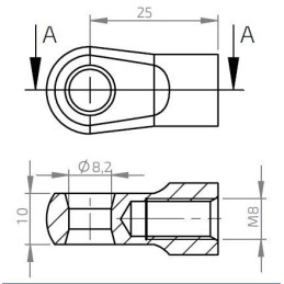 Oko k plynové vzpěře BM, pr. 8,2x10mm, c 25mm, pro závit M8, zamak