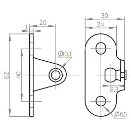 Konzola k plynové vzpěře pravoúhlá 40x20mm, kulový čep pr. 10mm, ocel