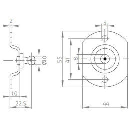 Konzola k plynové vzpěře plochá 41x22,5mm, kulový čep pr. 10mm, ocel