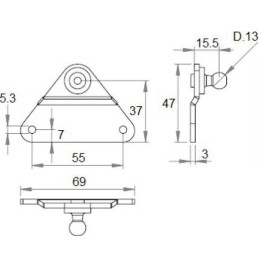 Konzola k plynové vzpěře vyhnutá 55x37mm, kulový čep pr. 13mm