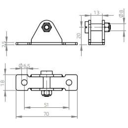 Konzola k plynové vzpěře vidlicová 51x20mm, válcový čep pr. 8mm, ocel