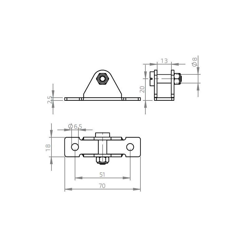 Konzola k plynové vzpěře vidlicová 51x20mm, válcový čep pr. 8mm, ocel