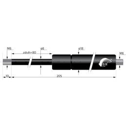 Plynová vzpěra Berthold Marx 205 mm, 250N, 08/18 M6