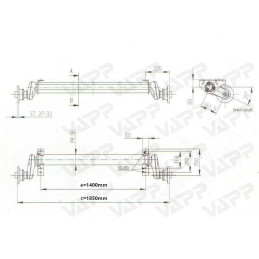 Náprava AL-KO UBR 1200-5 (1300 kg) a 1400 mm, c 1850 mm, 112x5, patky 69