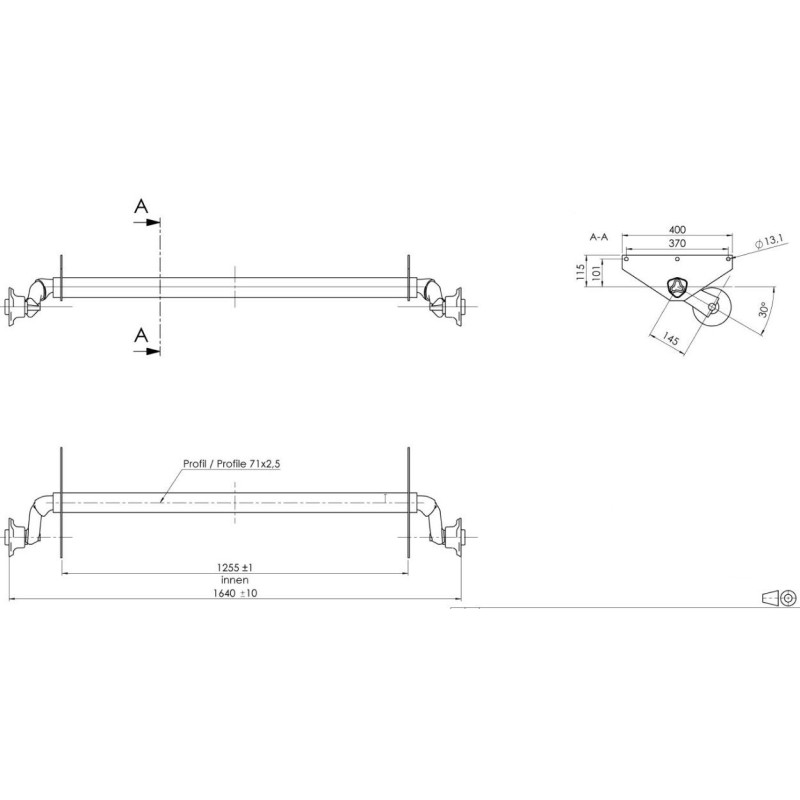 Náprava AL-KO UBR 700-5 (750 kg) a 1255 mm, c 1640 mm, 100x4, patky 115 (Maro)