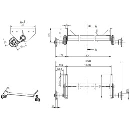 Náprava KNOTT G 13 (1300 kg) b 1460 mm, c 1808 mm, 100x4, patky 159, Sacher