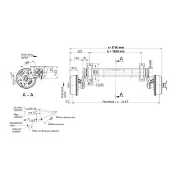Náprava KNOTT VGB 13 (1350 kg) b 1300 mm, c 1750 mm, 200x50, 112x5