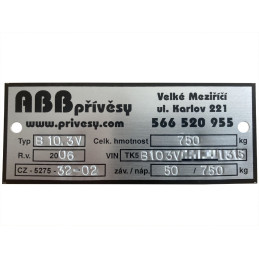 Originální výrobní štítek na přívěsy ABB přívěsy