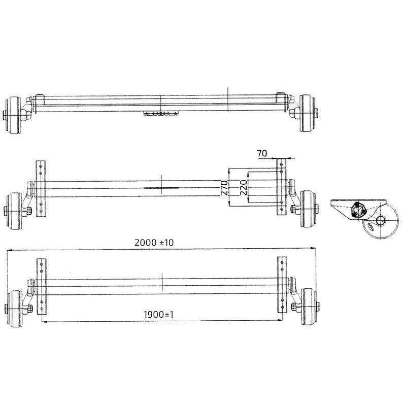 Náprava AL-KO Plus B 1800-9 (1800 kg) a 1500 mm, c 2000 mm, 2361, 112x5 zesílené patky AAA