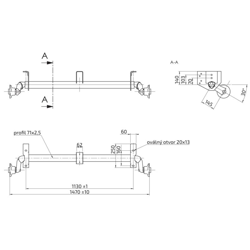 Náprava AL-KO UBR 700-5 (750 kg) a 1130 mm, c 1470 mm, 100x4, patky 140 ven