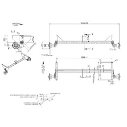 Náprava KNOTT VG 7 (750 kg) b 1056 mm, c 1424 mm, 100x4, patky 159, stř. opěra, Sacher