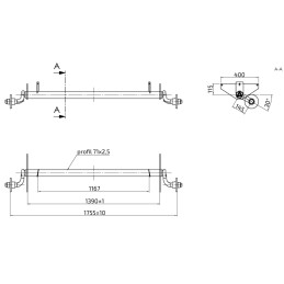Náprava AL-KO UBR 700-5 (750 kg) a 1390 mm, c 1755 mm, 100x4, patky 115, úchyty oje