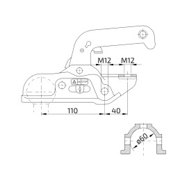 Tažná spojka WW 30-D6 pr. 60 mm, 3000 kg, vrt. 12,5 mm