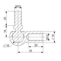 Kulový kloub k plynové vzpěře BM, M10, c 35mm, pro závit M10, ocel
