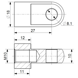 Oko k plynové vzpěře BM, pr. 8,5mm, c 27mm, pro závit M10, ocel