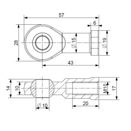 Oko k plynové vzpěře BM, pr. 10mm, c 43mm, pro závit M10, ocel