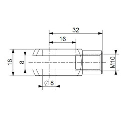 Vidlice k plynové vzpěře 8x16, otvor 8mm, pro závit M10, ocel