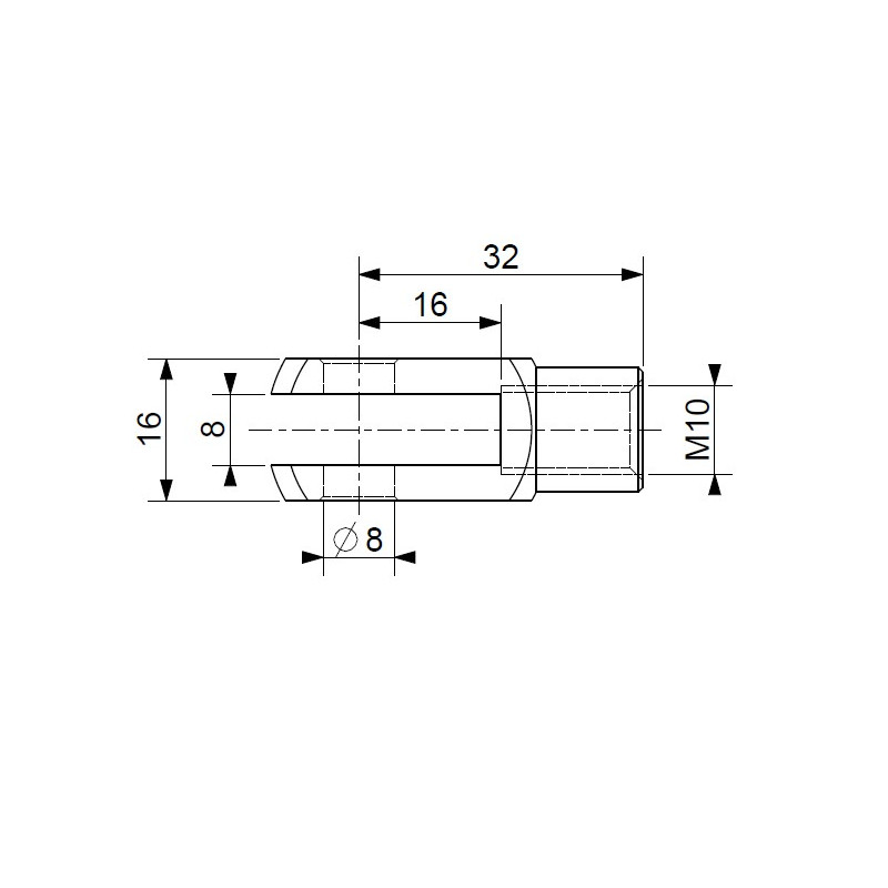 Vidlice k plynové vzpěře 8x16, otvor 8mm, pro závit M10, ocel