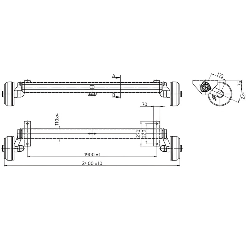 Náprava AL-KO Plus B 1800-9 (1800 kg) a 1900 mm, c 2400 mm, 2361, 112x5