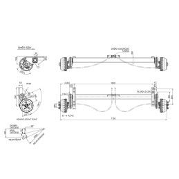 Náprava KNOTT VGB 15 (1500 kg) b 1300 mm, c 1750 mm, 200x50, 112x5, horní držák lan.