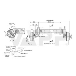 Náprava KNOTT VGB 13 (1350 kg) b 1000 mm, c 1450 mm, 200x50, 112x5