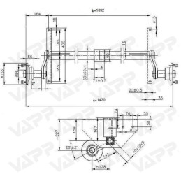Náprava KNOTT VG 7 (750 kg) b 1092 mm, c 1420 mm, 100x4, patky 159, NP/DV