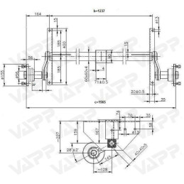 Náprava KNOTT VG 7 (750 kg) b 1237 mm, c 1565 mm, 100x4, patky 159, Vario/Rapid