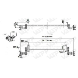 Náprava KNOTT G 13 (1350 kg) b 1150 mm, c 1600 mm, 100x4, patky 94, PV 0.7