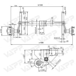 Náprava KNOTT VG 7 (750 kg) b 1150 mm, c 1580 mm, 100x4, patky 94 (UNI 2/3/5)