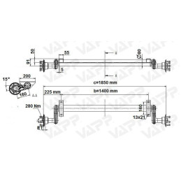 Náprava KNOTT G 13 (1300 kg) b 1400 mm, c 1850 mm, 100x4, patky 50