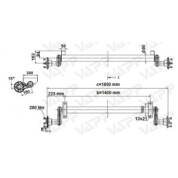 Náprava KNOTT G 13 (1300 kg) b 1400 mm, 100x4, střední patky, (PV 0.7)