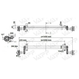 Náprava KNOTT G 13 (1300 kg) b 1000 mm, c 1450 mm, 100x4, patky 50