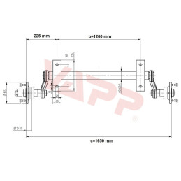 Náprava KNOTT VG 7 (750 kg) b 1200 mm, c 1650 mm, 100x4, patky 55