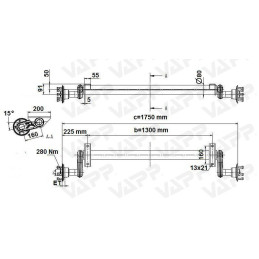 Náprava KNOTT G 13 (1300 kg) b 1300 mm, c 1750 mm, 100x4, patky 50