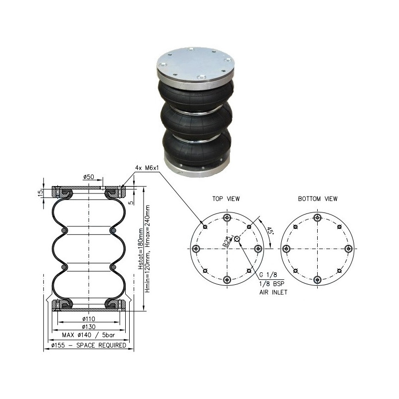 Vzduchový měch 130x3 kompletní