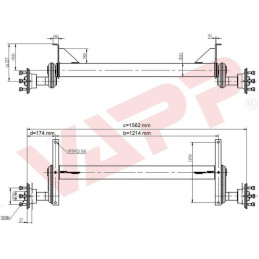 Náprava KNOTT G 13 (1350 kg) b 1214 mm, c 1562 mm, 112x5, patky 159, Sacher