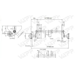 Náprava KNOTT VG 7 (750 kg) b 1056 mm, c 1404 mm, 100x4, patky 159, stř. opěra, Sacher