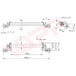Náprava AL-KO UBR 1200-5 (1300 kg) a 1150 mm, c 1600 mm, 112x5, patky 69